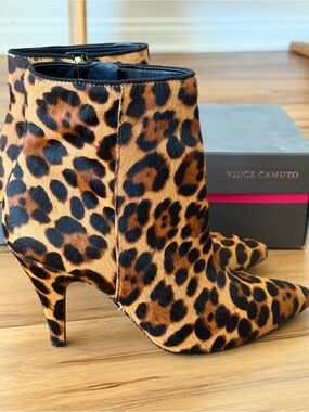 Vince Camuto Leopard-Print Haircalf Pointed-Toe Ankle Booties